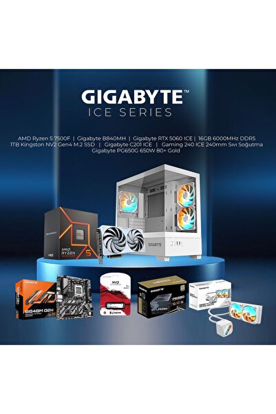 7500F|B840M H|16GB |1TB KINGSTON|GIGABYTE 5060 ICE|GIGABYTE C201 ICE PAKET
