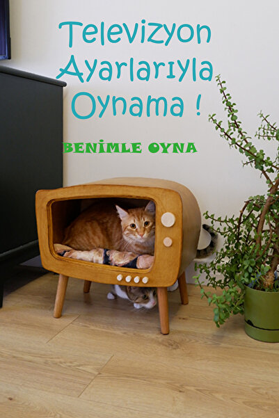 huncar Kedi Evi Ahşap Retro TV Dekoratif Kedi Evi İç Mekan Kediler için