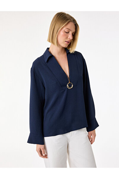 Koton Μπλούζα με γιακά από ύφασμα Aerobin με μακριά μανίκια