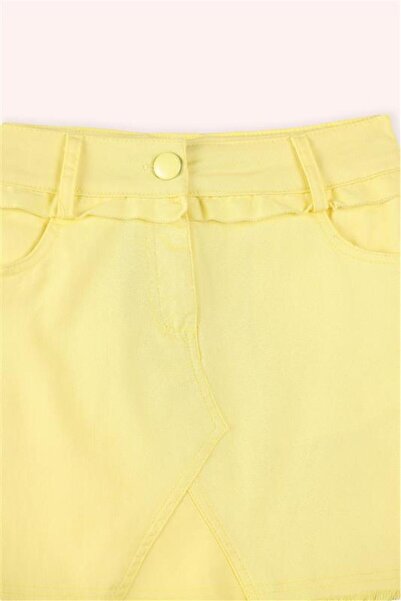 Panço Kız Çocuk Düğmeli Sarı Etek