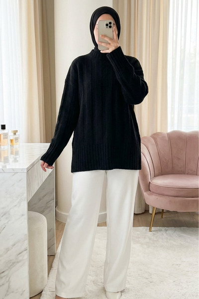 Modamorfo Πουλόβερ με μισό λαιμό Με σχέδιο Yumoş Triko - μαύρο