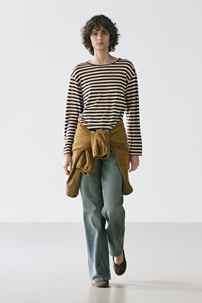 Massimo Dutti Oversize uzun kollu çizgili t-shirt