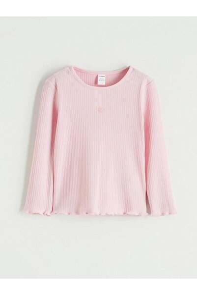 LC Waikiki Crna okrugla kragna Srca Vezena Djevojačka Majica (S6)