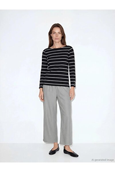 LC Waikiki Sive satenske ženske pantalone sa elastičnim strukom Teksturirano ...