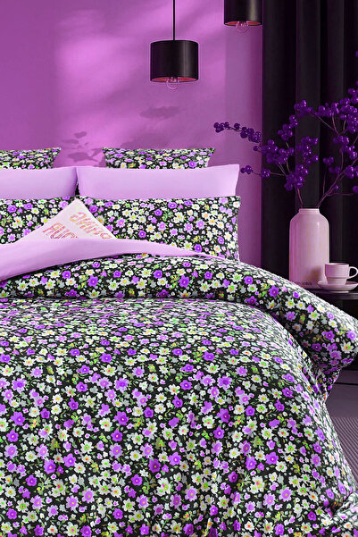 İQON Fitted Sheet Duvet Cover Set Single Size Violet Purple