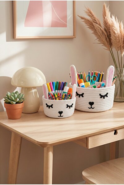 Liya Bella Tavşan Figürlü Ikili Örgü Sepet Seti - Oyuncak Sepeti - Bebek Odas...