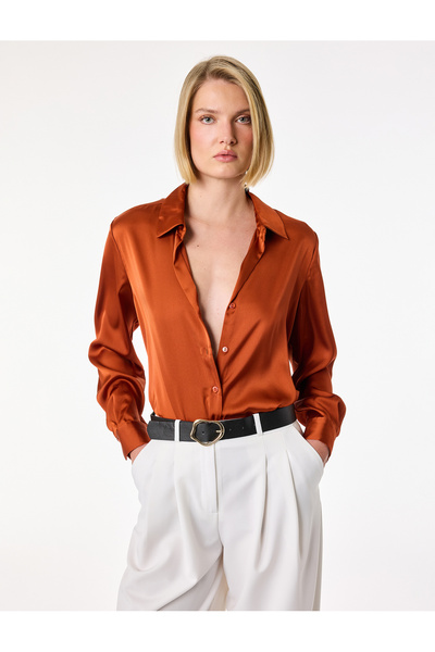 Koton Long Sleeve Classic Collar Buttoned Satin Shirt