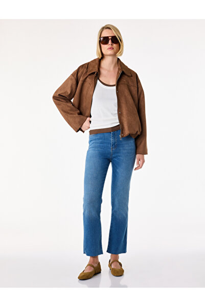 Koton بنطلون جينز قطني إسباني بخصر عادي وقصة ضيقة وأزرار - جينز فلير