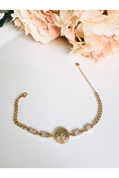 DEVİ fashion Çelik Hayat Ağacı Baget Gold Bileklik