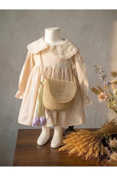 Mini Chics Laleli Cırt cırtlı Hasır Kız Çocuk Çantası