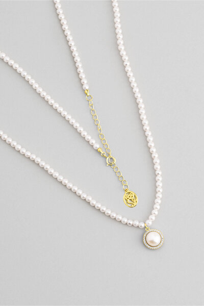 So CHIC... Vintage İnci 18 Ayar Sarı Altın Kaplama 39 Cm  Gümüş Minimal Kolye