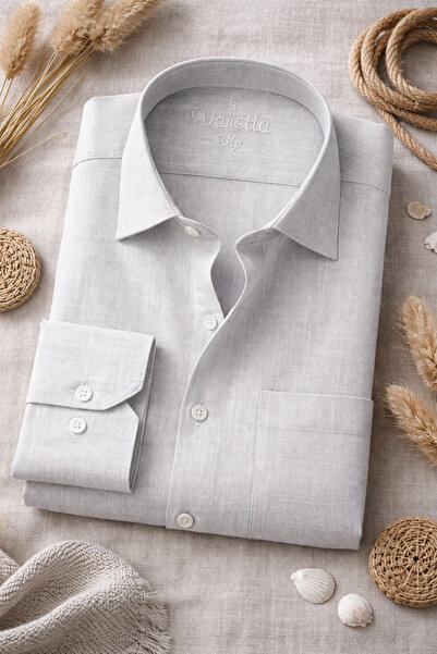 Varetta Muška siva košulja Lan efekat dugih rukava letnja Sa džepovima Pamuk ...