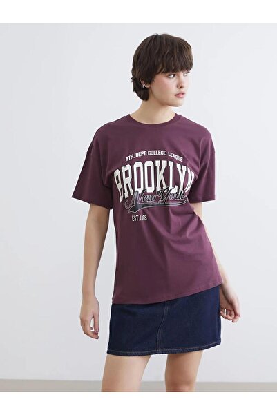 LC Waikiki Γυναικείο μπλουζάκι με στάμπα Brooklyn με λαιμόκοψη ποδηλάτου (S6)