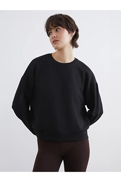 LC Waikiki Μαύρο Γυναικείο Φούτερ με Λαιμόκοψη Ποδηλάτου και Απαλή Υφή (S6)