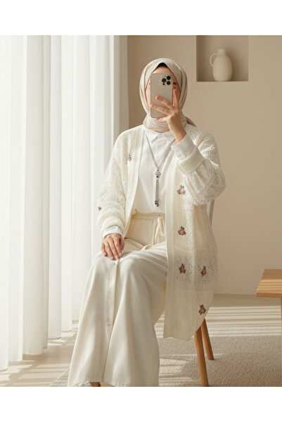 Modamorfo Ažurni izvezeni kardigan - ekru