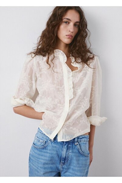 MANGO Woman Çiçek işlemeli lyocell bluz