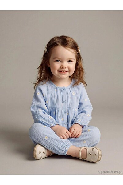 LC Waikiki قميص وبنطلون أزرق مزين بالزهور للفتيات الصغيرات (S6)