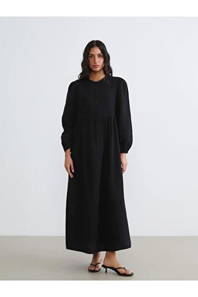 LC Waikiki Rochie de muselină Indigo cu mâneci bufante și decolteu tip guler ...