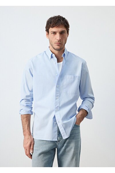 MANGO Man Regular kesim çizgili %100 pamuklu gömlek