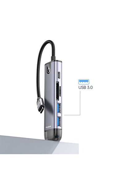 Mcdodo | موزع 6 في 1 (HDMI؛ USB-A 3.0*2؛ USB-C (PD 100W)؛ فتحة بطاقة SD/TF)