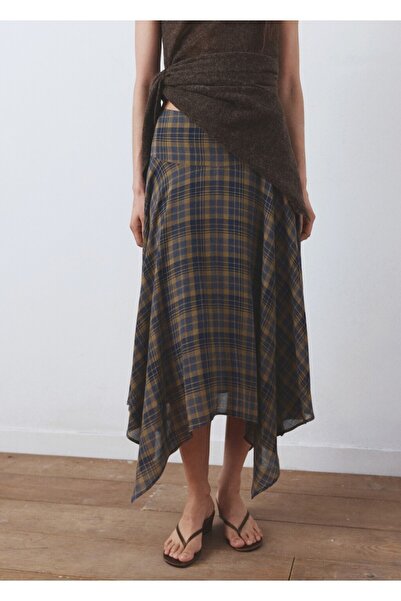 MANGO Woman Damalı asimetrik etek