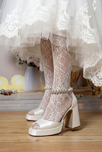 Modavien Ženske cipele za mladence sa platformom od 10 cm, bijeli kamen