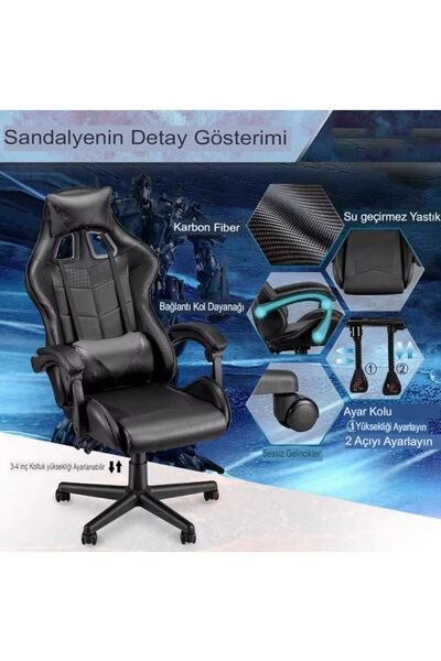 Reidan GRİ Desen Profesyonel Oyuncu Koltuğu Gaming Kol Ayarlı Yönetici ofis Koltuğu sandalyesi