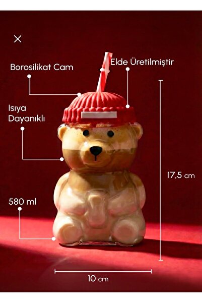 MİMOZA PARK Teddy Bear Barista Star Cam Soğuk İçecek Bardağı Ayıcıklı Bardak ...