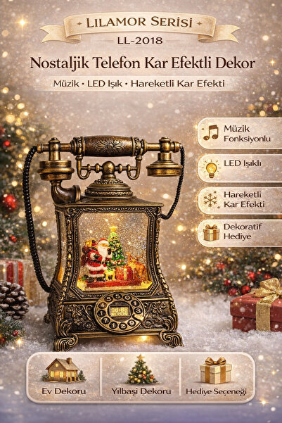 Need Nostaljik Telefon, müzik fonksiyonlu, LED ışıklı ve hareketli kar, Noel ...