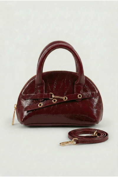 Belinabag Bordo Parlak Rugan Kadın Mini El Çapraz Çanta Vintage Model