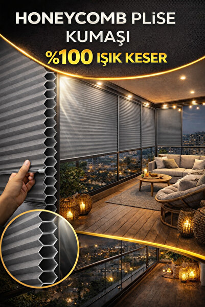 YİTEKS %100 KARARTMA GRİ HONEYCOMB CAM BALKON PLİSE PERDE ( İsteğe bağlı vida...
