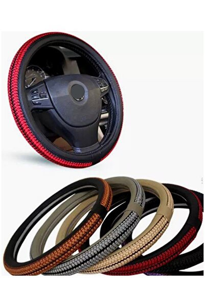 gürler oto kılıf ve aksesuar Oto Geçmeli Direksiyon Kılıfı Hasır Örgülü Oto Yeni Model Direksiyon Kılıfı Siyah 37-38Cm