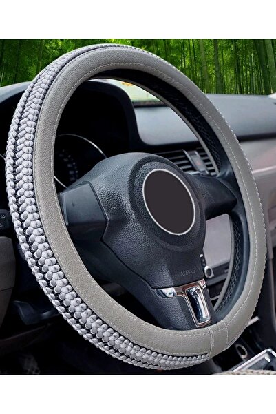 Oto Geçmeli Direksiyon Kılıfı Hasır Örgülü Oto Direksiyon kılıfı 37-38Cm Gri