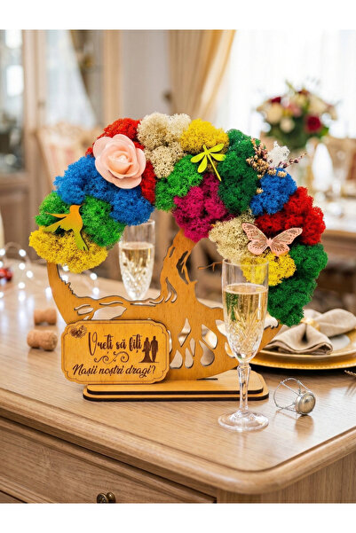 OEM Cadou Copacul Vietii, cu licheni stabilizati, din lemn bej, „Nasii nostri...