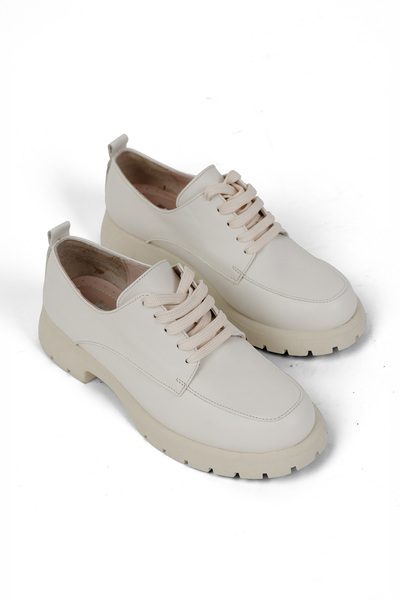 RABU حذاء أكسفورد مريح من الجلد الطبيعي باللون البيج للنساء