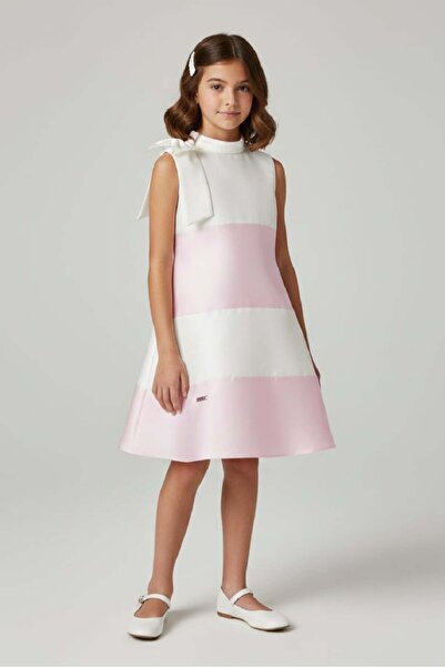 Alesaei-mondo tondo (Girls' classic white and pink evening dress with shoulde...