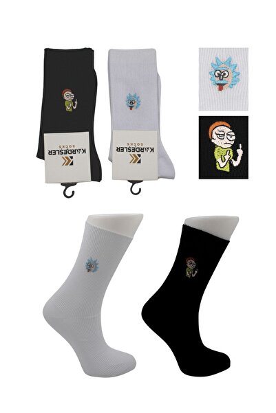 KARDEŞLER ÇORAP Unisex Patterned Embroidered Colorful Tennis College Cotton Socks Pack of 2