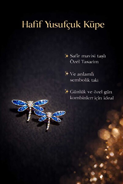 PAWNEST Yusufçuk Tasarımlı Zirkon Taşlı Çivi Küpe – Mavi Parlak Renk Kanat De...
