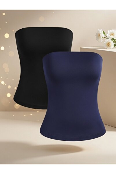 Olyssia قميص داخلي طويل للنساء باللونين الأسود والأزرق الداكن بدون حمالات – أ...