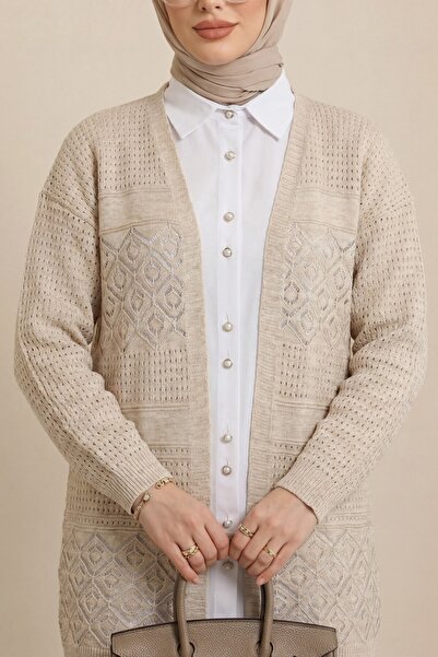 Modamorfo Openwork Knitwear Cardigan - Stone Seasonal