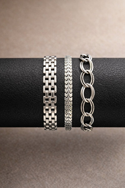 Crc Bijuteri سوار نسائي فضي اللون مكون من 3 قطع