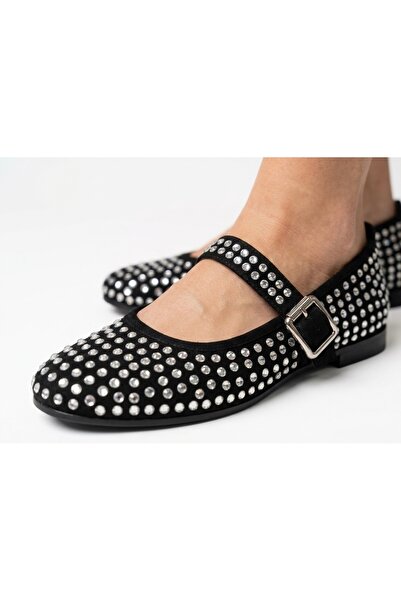 calivro Kadın Taşlı Babet Ayakkabı Gümüş Baretli Mary Jane Şık Günlük Babet