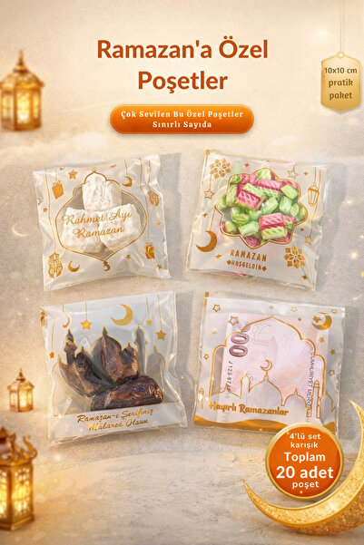 COLORPAK Ramazan Temalı Karışık Poşet – Şeker Lokum Hediyelik İçin Bantlı Jel...