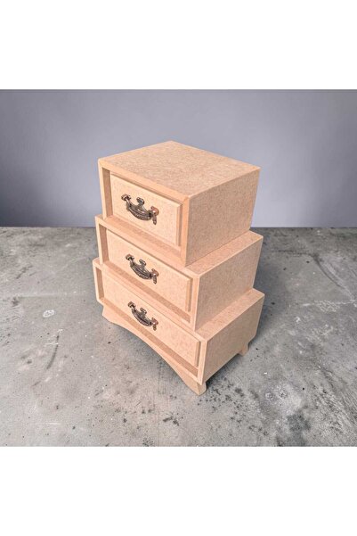 SEKAY AHŞAP Ahşap boyanabilir 3 çekmeceli kulplu dekoratif takı-makyaj-aksesu...