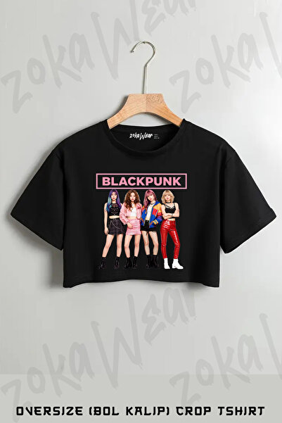 ZOKAWEAR تي شيرت بلاك بينك بلاك بانك بوستر مطبوع كبير الحجم بقصة قصيرة