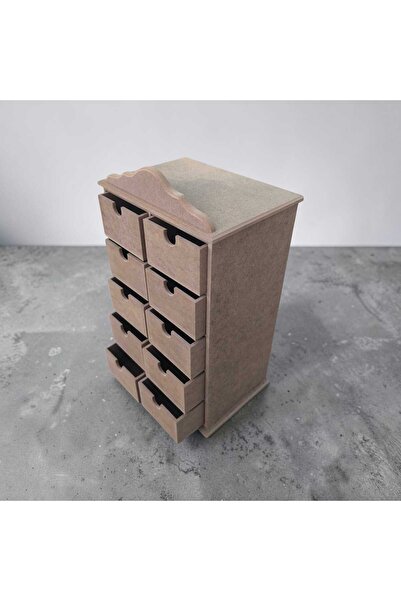 SEKAY AHŞAP Ahşap Boyanabilir 10 Çekmeceli Takı-makyaj-aksesuar Dekoratif Org...