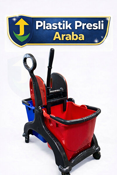 UMBEX PLUS UMBEX Çift Kovalı Plastik Siyah Temizlik Arabası Paspas Arabası (P...