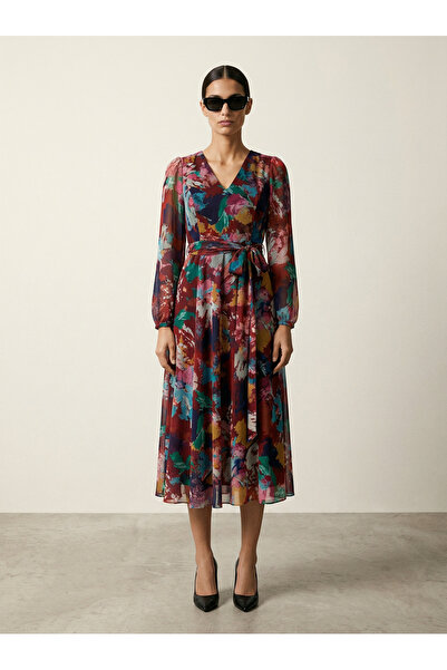 Phoenix Women التعادل صبغ منقوشة فستان الخامس الرقبة