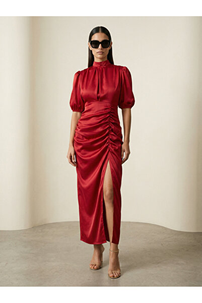 Phoenix Women Yırtmaçlı Drapeli Saten Elbise