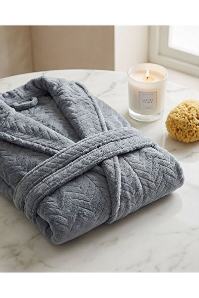 LUXURY روب حمام فاخر للجنسين بتصميم متعرج من الألياف الدقيقة - فائق النعومة، ...